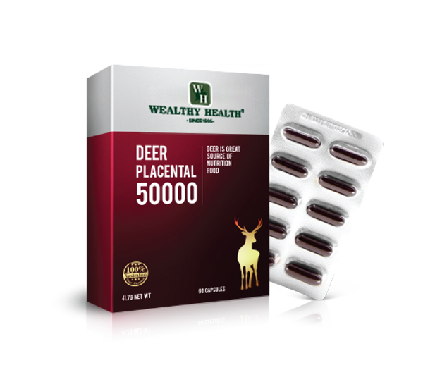 Wealthy Health Deer Placental 50000 Vitamin 60 Capsules